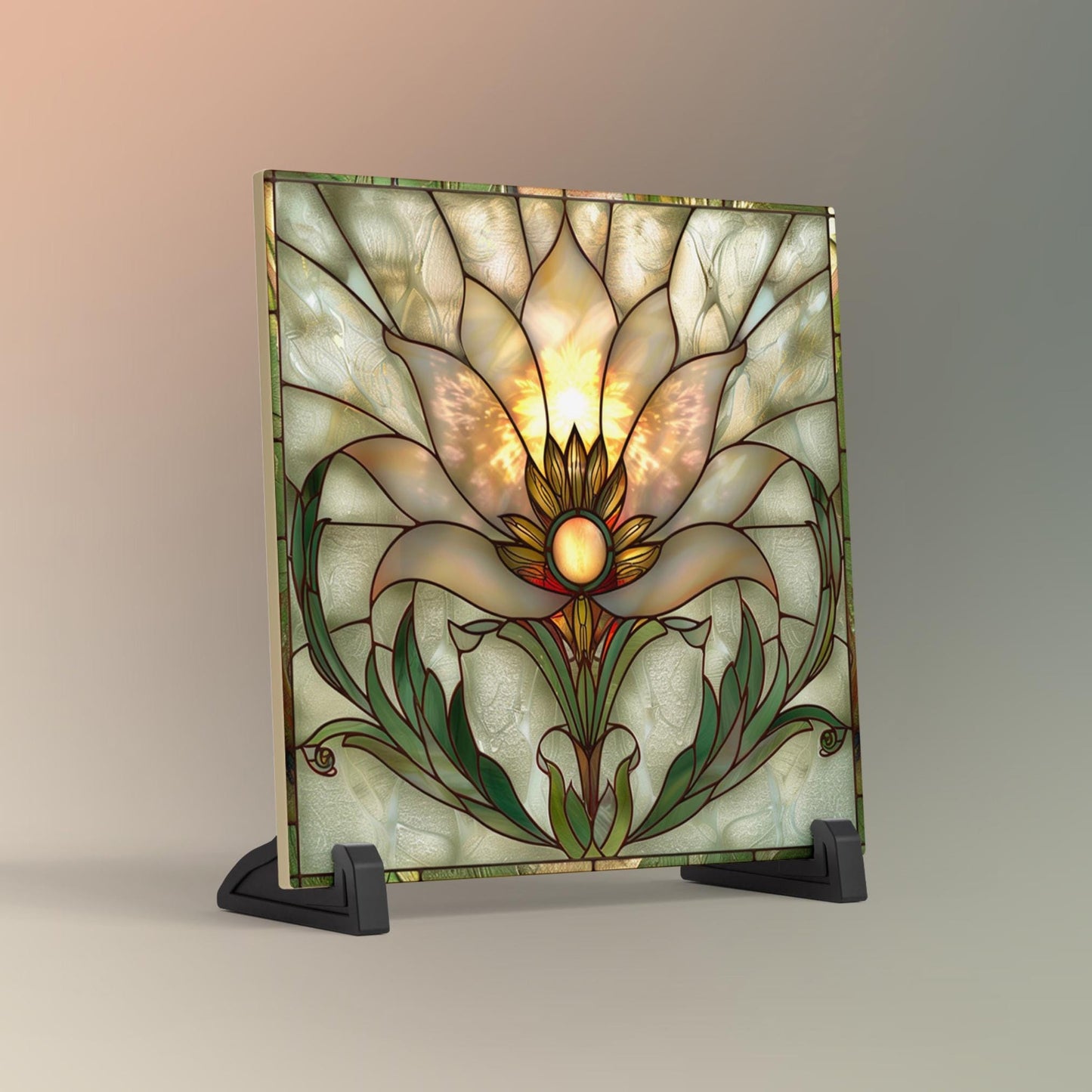 Lotus Flower Ceramic Tile Art - Stained Glass Look Elegant Flower Wall Decor for Yoga & Meditation, Spiritual Mindfulness Gift - Spa Gift #4