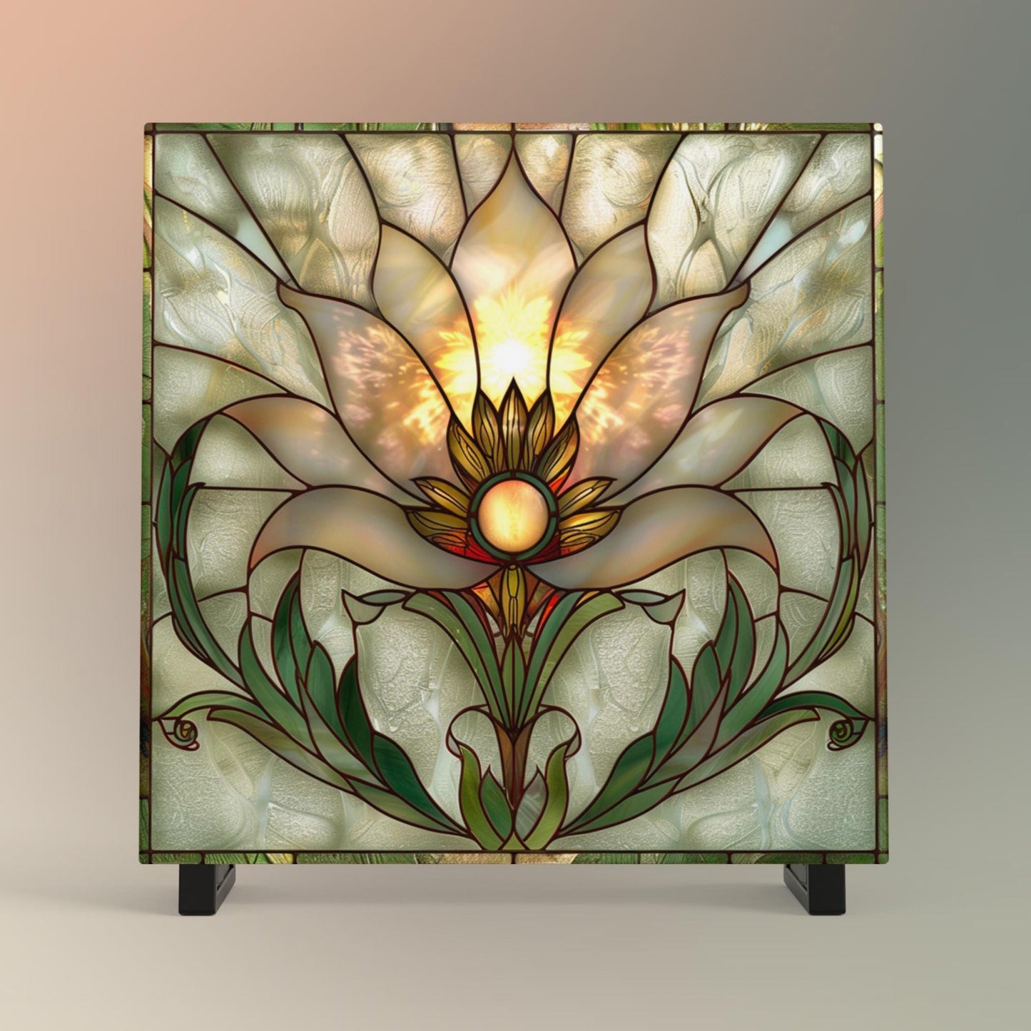 Lotus Flower Ceramic Tile Art - Stained Glass Look Elegant Flower Wall Decor for Yoga & Meditation, Spiritual Mindfulness Gift - Spa Gift #4