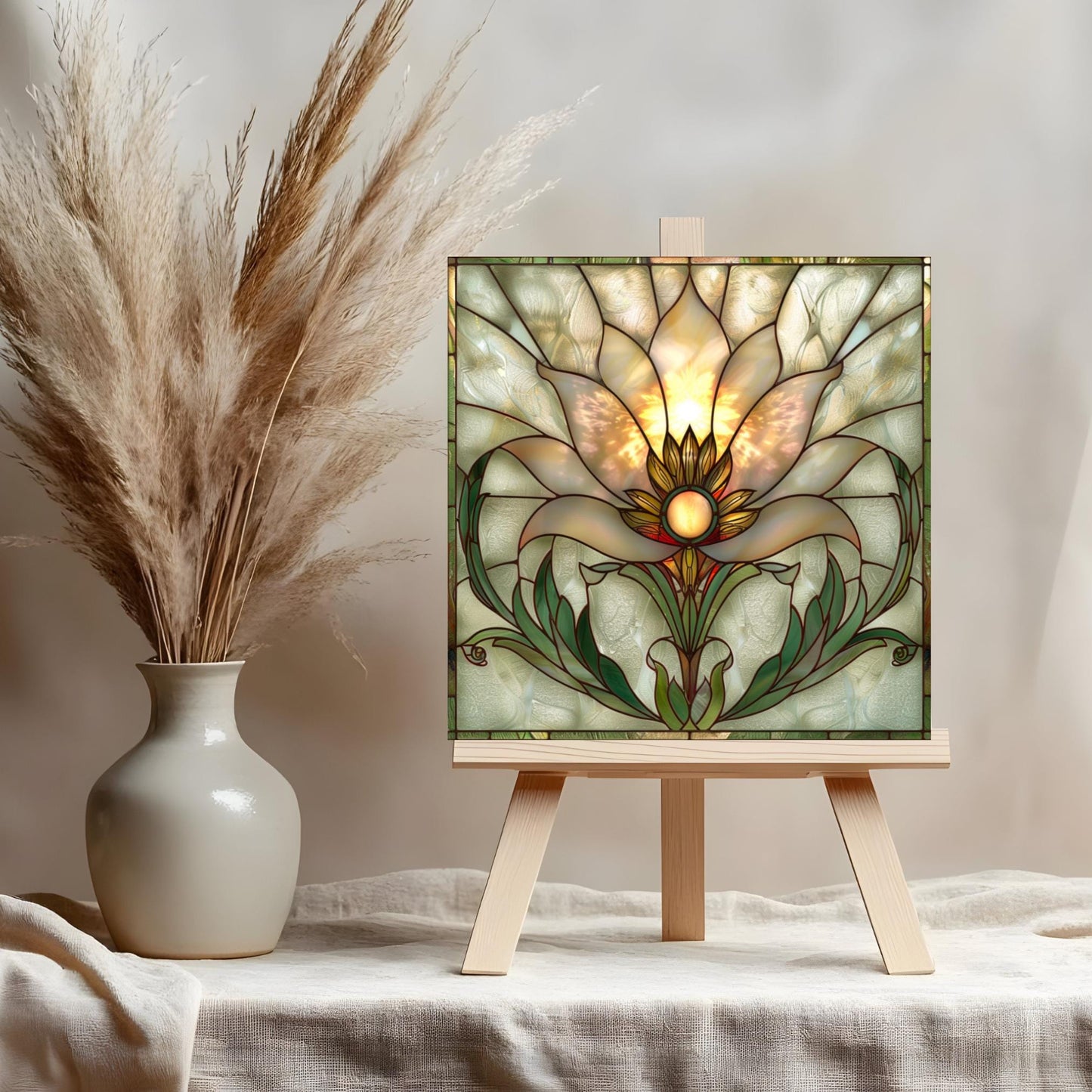 Lotus Flower Ceramic Tile Art - Stained Glass Look Elegant Flower Wall Decor for Yoga & Meditation, Spiritual Mindfulness Gift - Spa Gift #4
