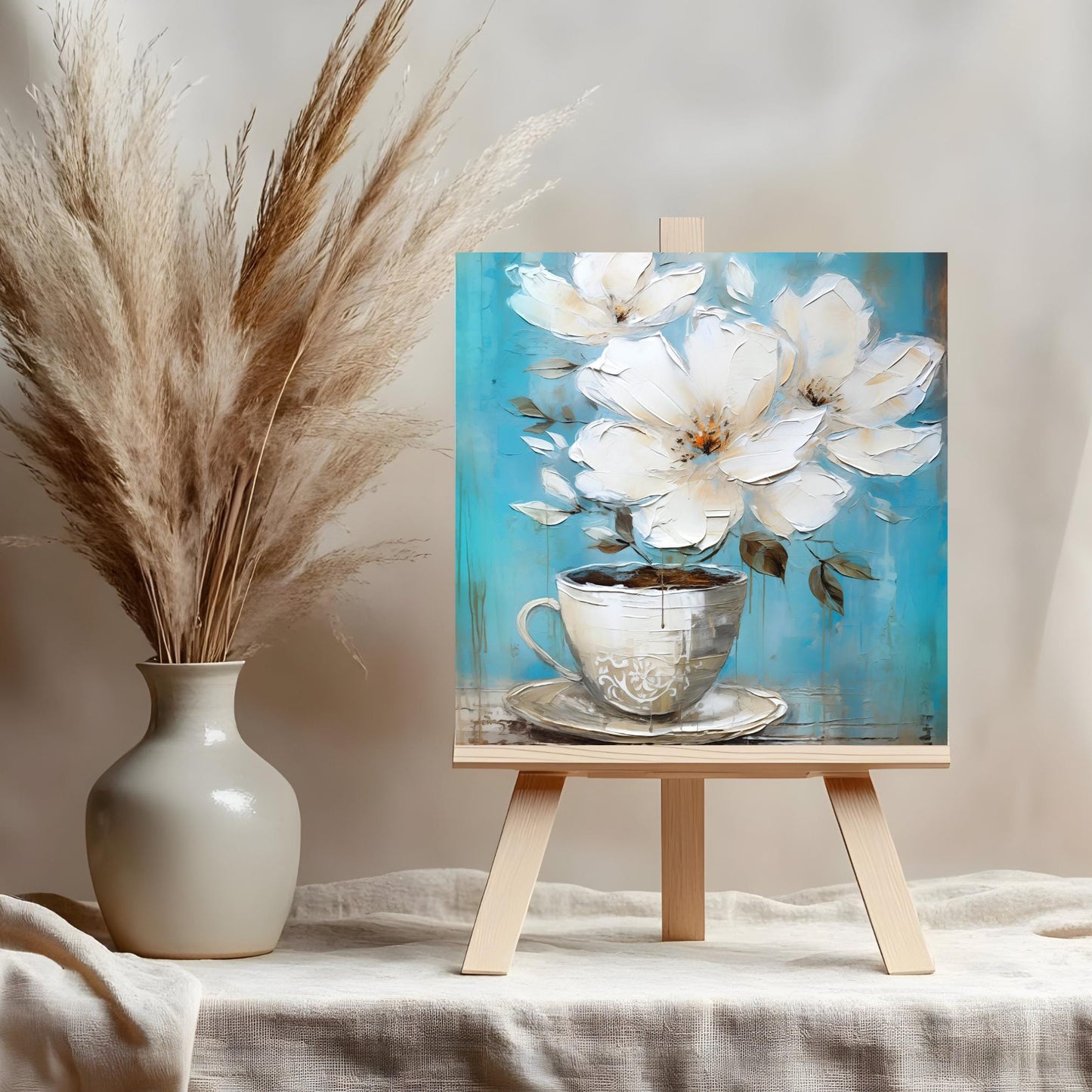 Coffee and Flowers Ceramic Art Tile II | Stylish Kitchen Decor for Coffee Lovers | Coffee Time Wall Decor