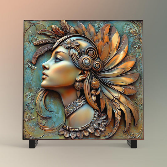 Art Deco Art Tile, Vintage Bronze 1930s Woman, Elegant Wall Decor for Art Nouveau Style, Retro Home Accents
