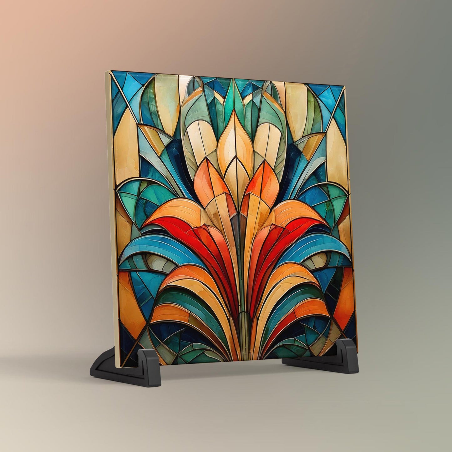 Art Nouveau Floral Ceramic Art Tile, Handcrafted Decorative Tile for Elegant Home Decor, Unique Gift for Art Lovers