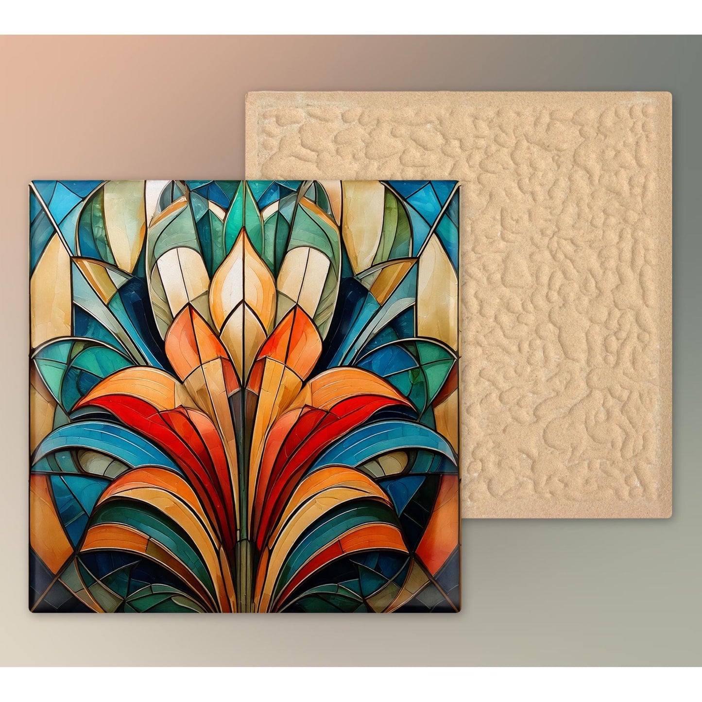 Art Nouveau Floral Ceramic Art Tile, Handcrafted Decorative Tile for Elegant Home Decor, Unique Gift for Art Lovers