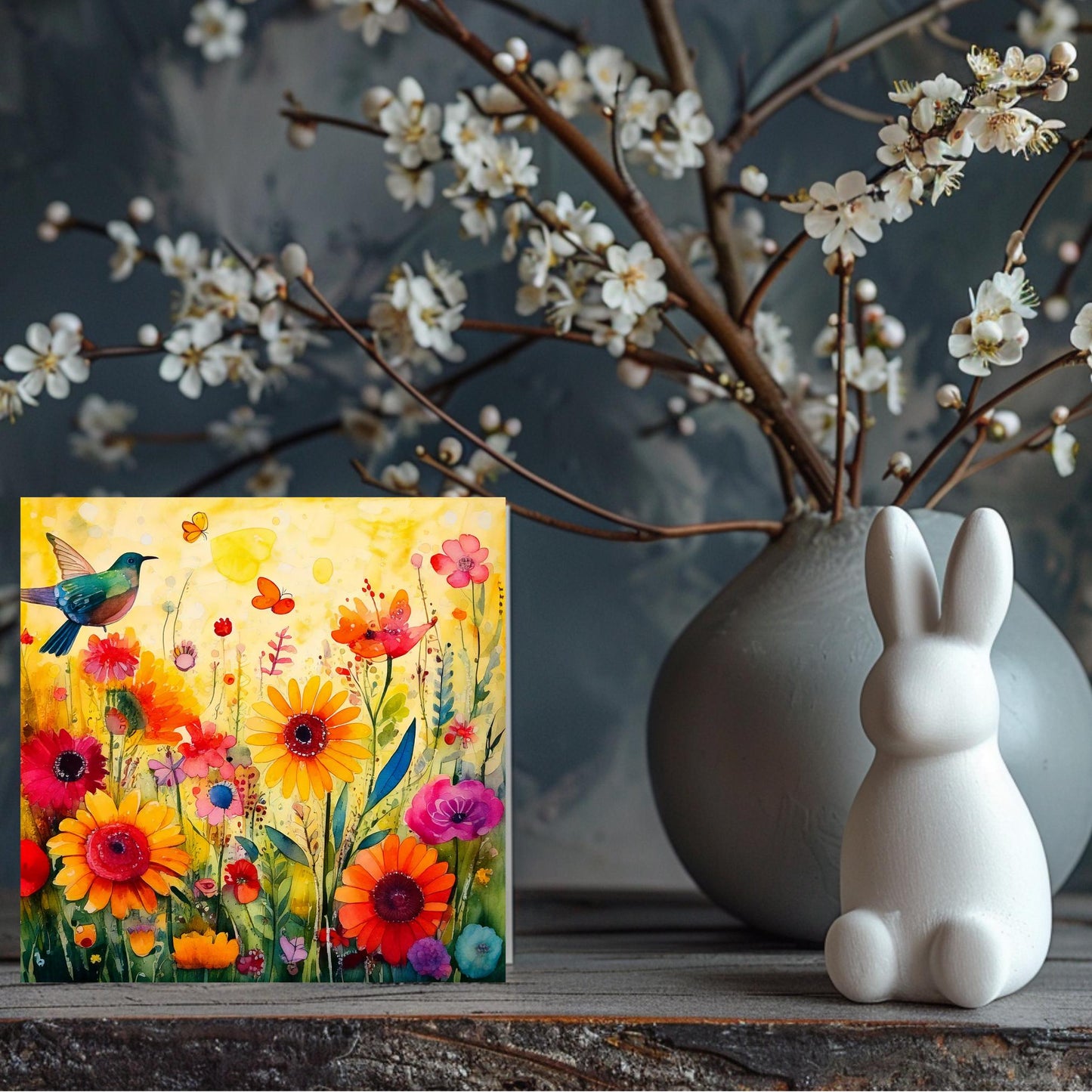 Hummingbird and Wildflowers Ceramic Art Tile | Wall Decor | Spring Home Decor | Floral Art | Whimsical Flowers | Wall Tile | Gift for Mom