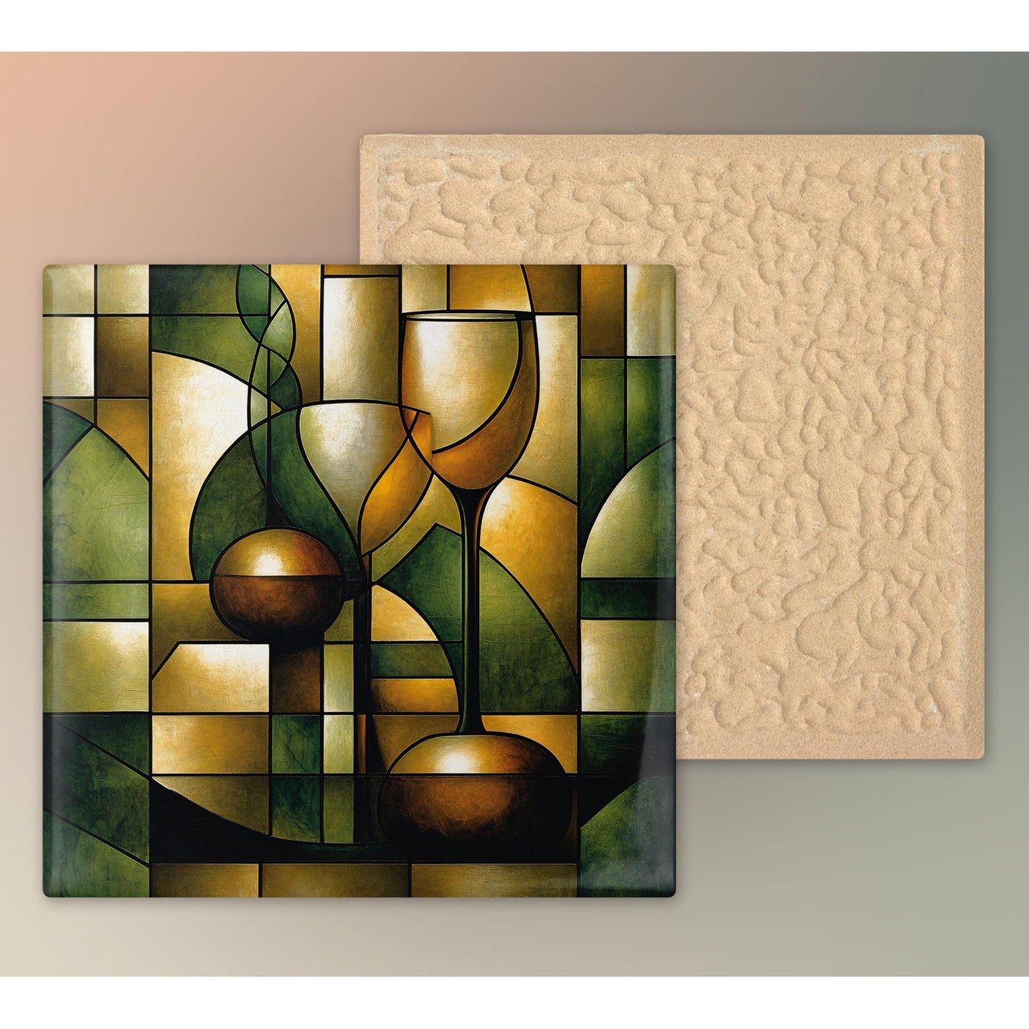 Abstract Wine Glass Ceramic Tile Art | Unique Decorative Tile for Home Bar | Stylish Housewarming Gift for Wine Lovers | Kitchen Decor