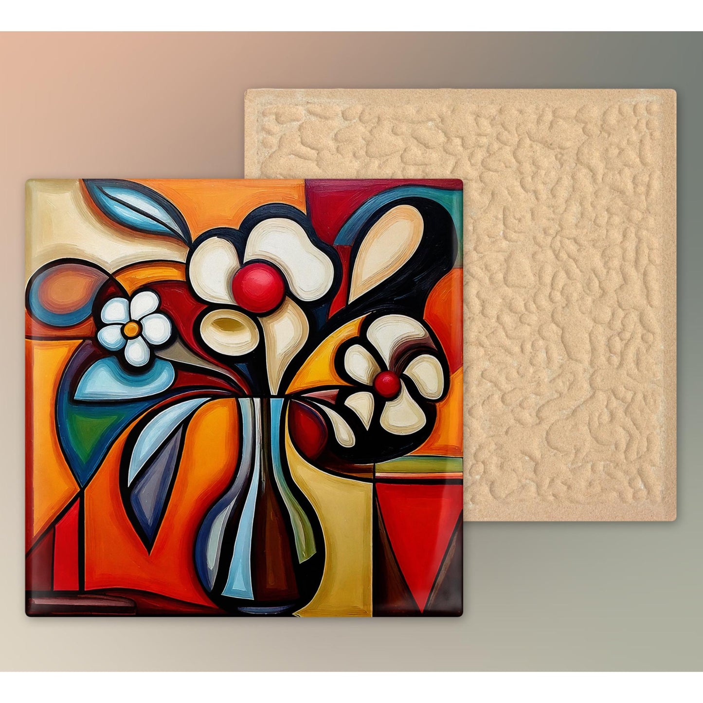 Ceramic Tile Art- Picasso Inspired Art -  Vibrant Abstract Wall Decor - Home Decor Accent Piece - Ideal Gift for Housewarming or Art Lover