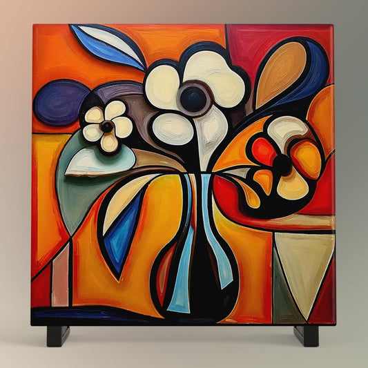 Ceramic Tile Art- Cubism Art -  Vibrant Abstract Wall Decor - Home Decor Accent Piece - Ideal Gift for Housewarming or Art Lover