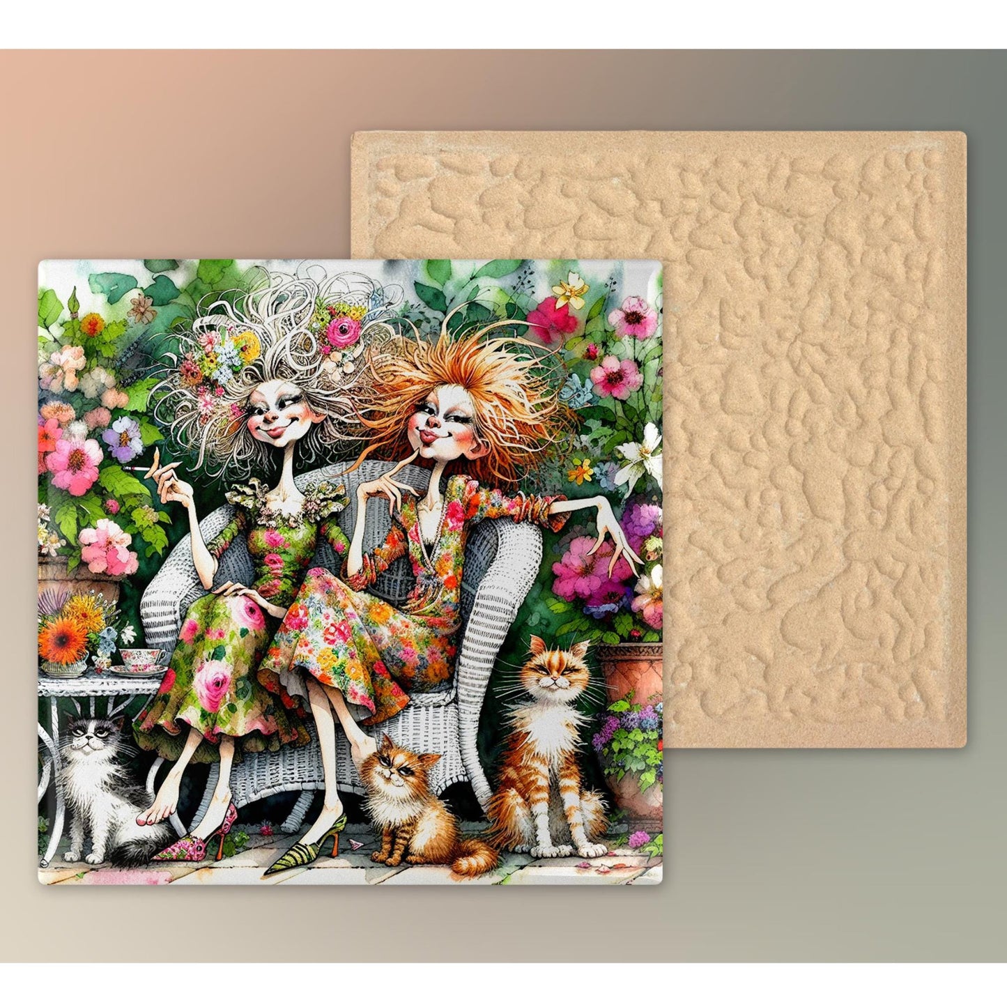 Quirky Women Best Friend Art Tile, Funny Cat Lady Decor, Perfect Gift for Cat Lovers, Hilarious Bestie Birthday Gift