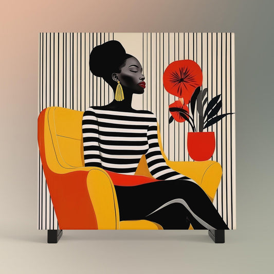 Black Woman Art Ceramic Tile, Trendy Wall Art Black Girl Art, Black Woman Wall Art, African American Woman Art, Flower Art