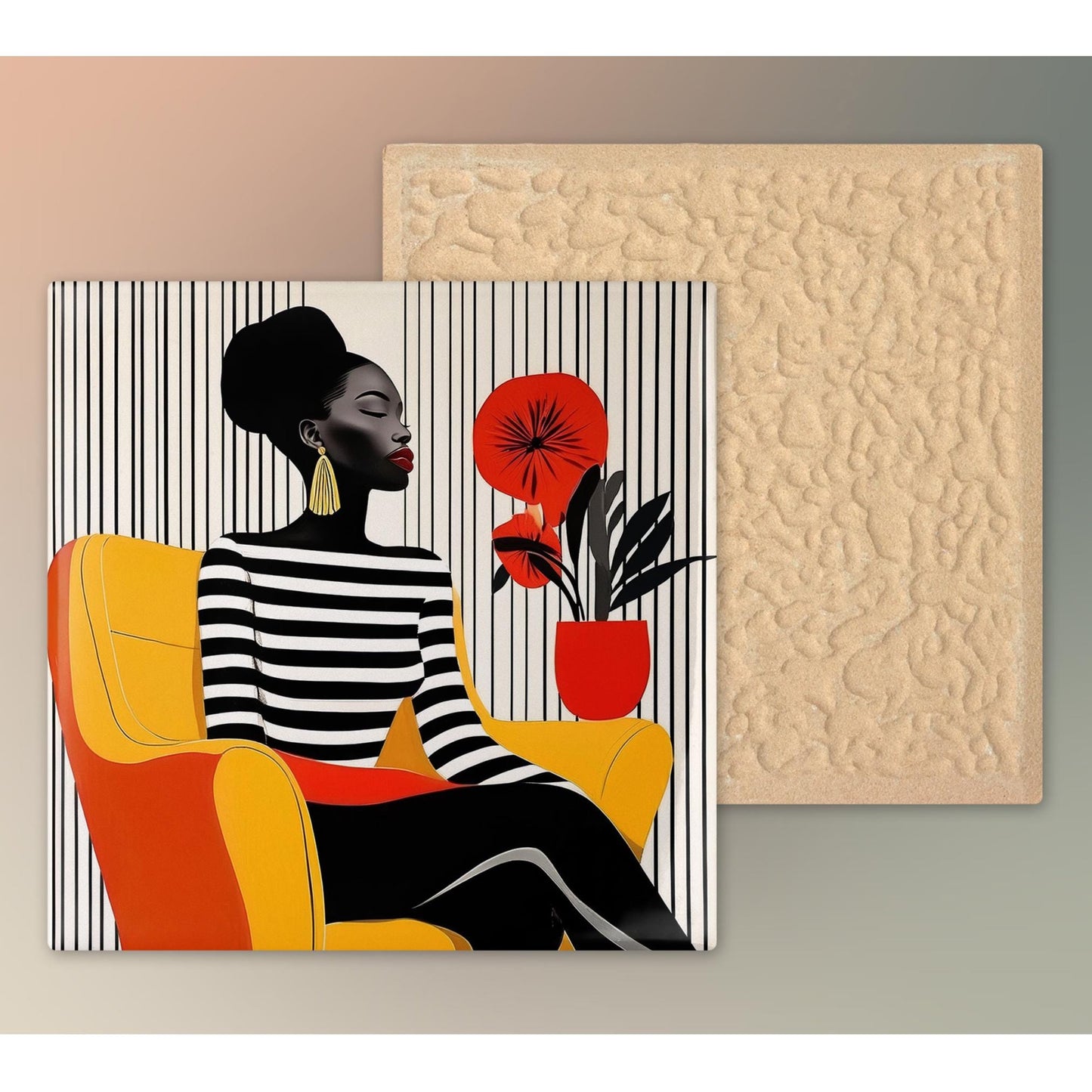 Black Woman Art Ceramic Tile, Trendy Wall Art Black Girl Art, Black Woman Wall Art, African American Woman Art, Flower Art