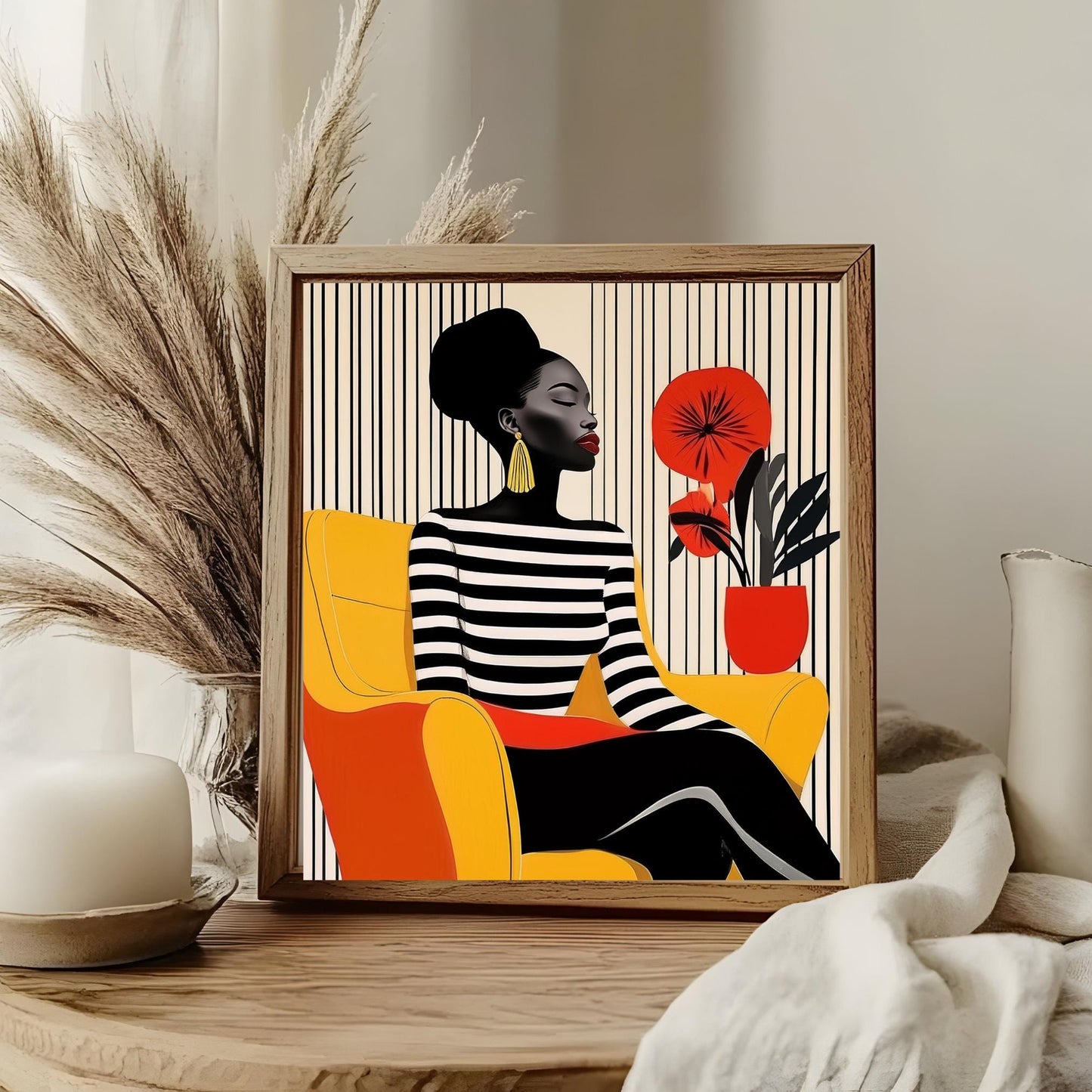 Black Woman Art Ceramic Tile, Trendy Wall Art Black Girl Art, Black Woman Wall Art, African American Woman Art, Flower Art