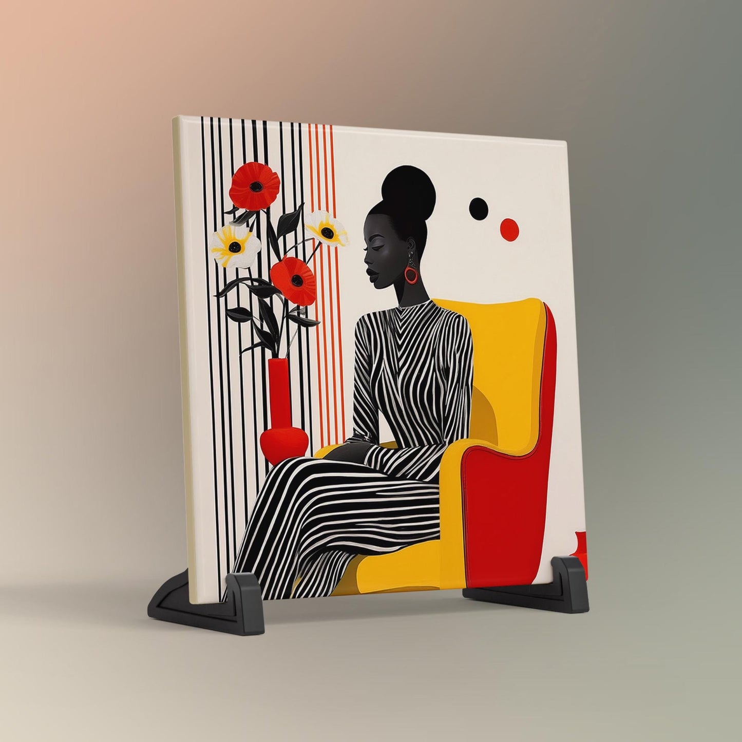 Black Woman Art Ceramic Tile, Trendy Wall Art Black Girl Art, Black Woman Wall Art, African American Woman Art, Flower Art II