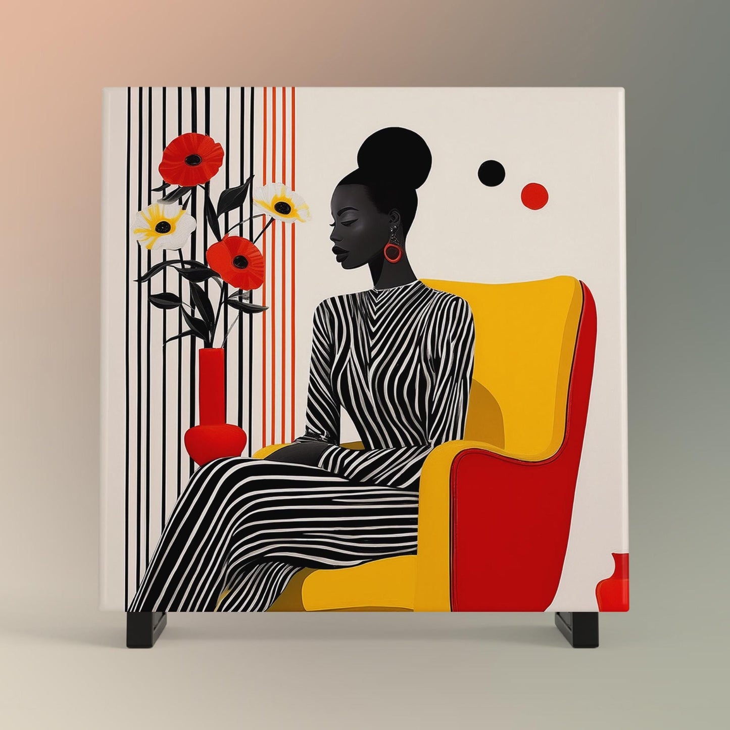 Black Woman Art Ceramic Tile, Trendy Wall Art Black Girl Art, Black Woman Wall Art, African American Woman Art, Flower Art II