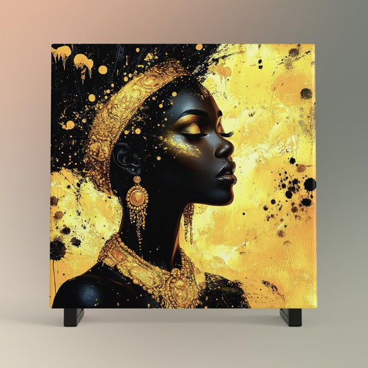 Boho Abstract Black Woman Art - Ceramic Art Tile - Black Wall Art - African Art Print - African American Woman - Unique Gift for Her