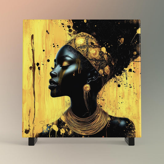 Boho Abstract Black Woman Art II - Ceramic Art Tile - Black Wall Art - African Art Print - African American Woman - Unique Gift for Her