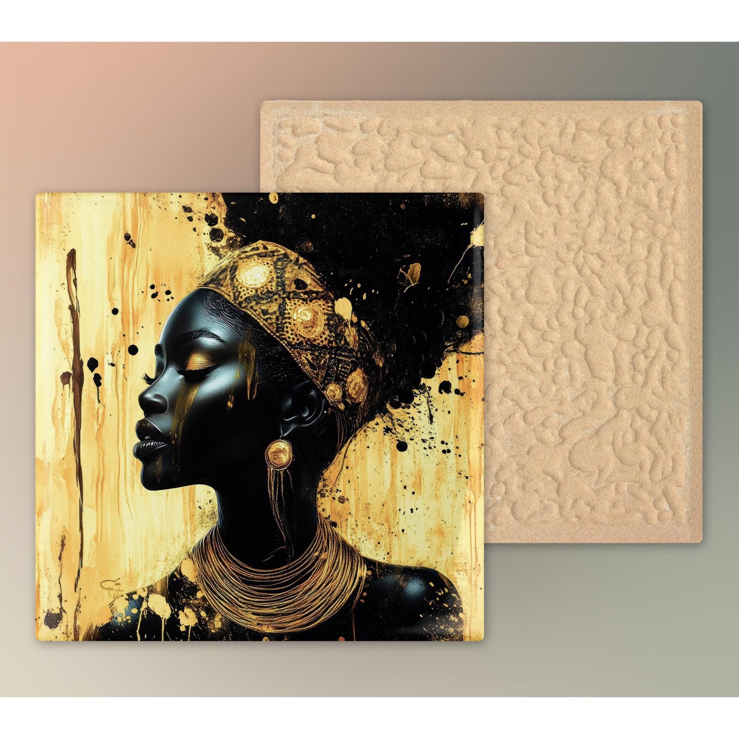 Boho Abstract Black Woman Art II - Ceramic Art Tile - Black Wall Art - African Art Print - African American Woman - Unique Gift for Her
