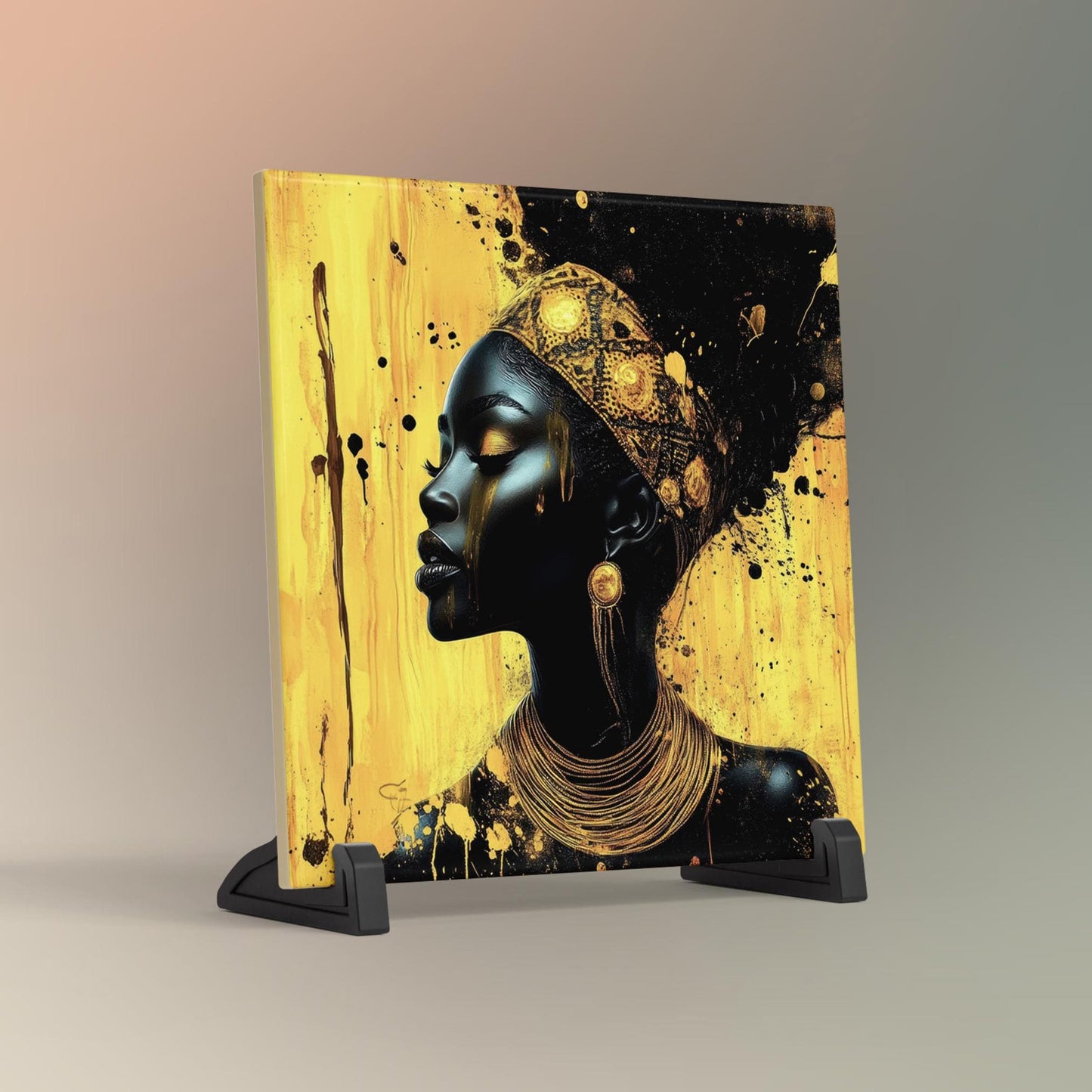 Boho Abstract Black Woman Art II - Ceramic Art Tile - Black Wall Art - African Art Print - African American Woman - Unique Gift for Her