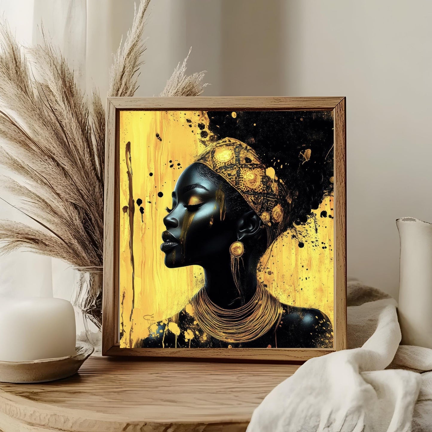 Boho Abstract Black Woman Art II - Ceramic Art Tile - Black Wall Art - African Art Print - African American Woman - Unique Gift for Her