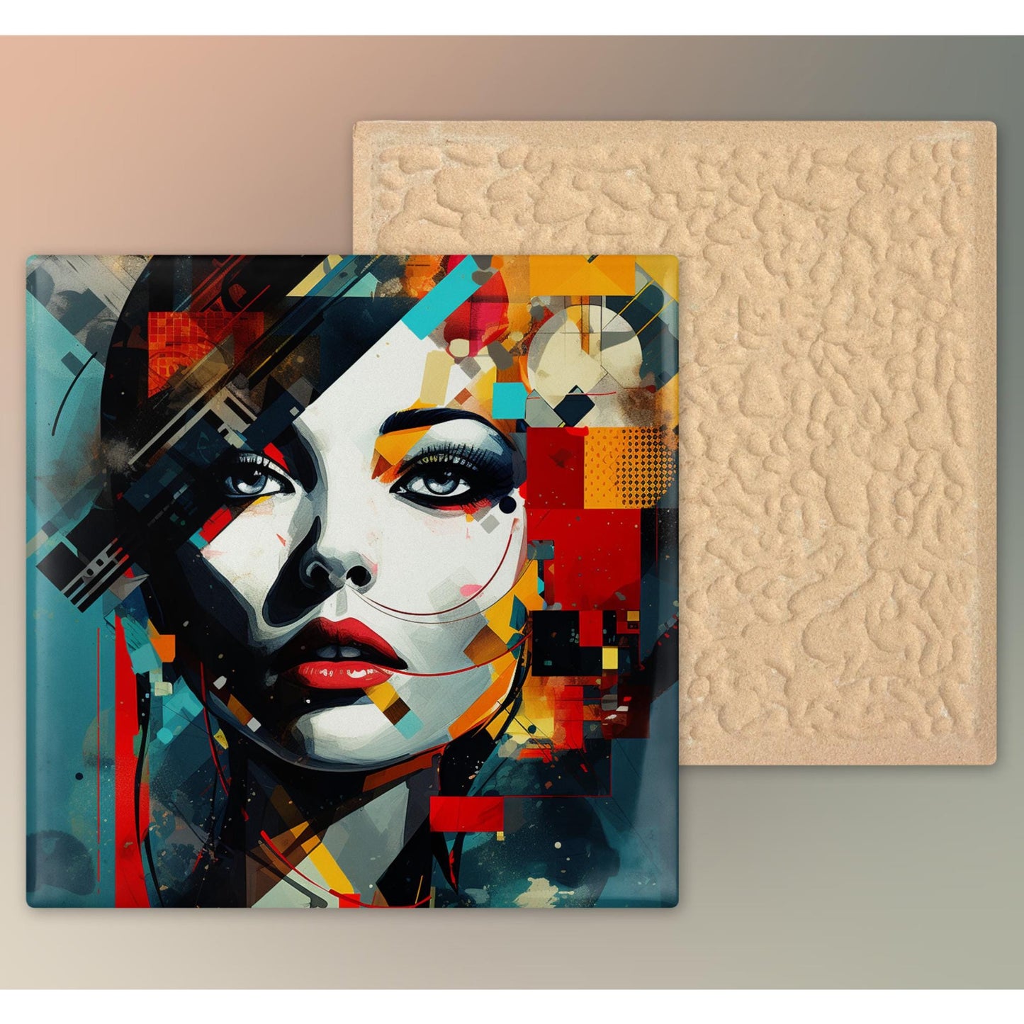 Mid-Century Modern Ceramic Tile Art, Abstract Woman Wall Decor, Unique Artistic Accent for Home, Perfect Gift for Art Lovers