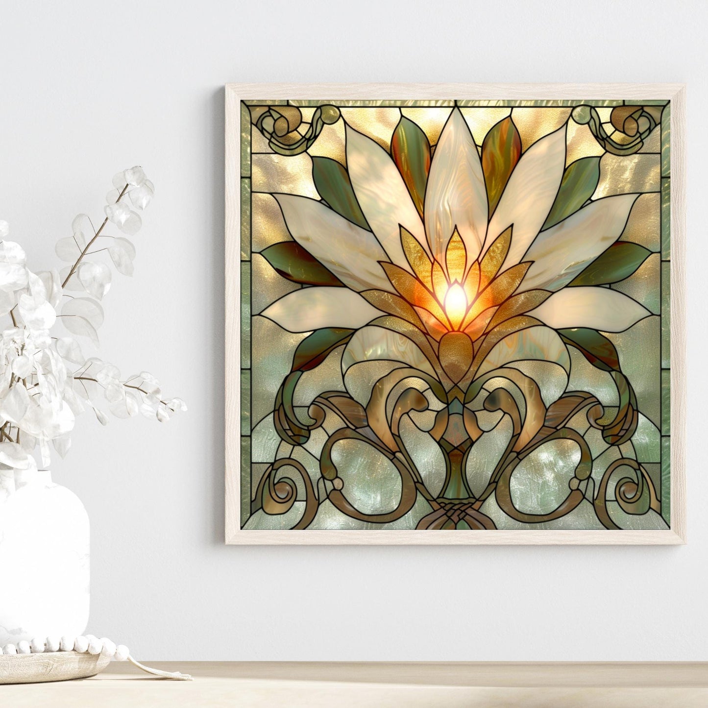Lotus Flower Ceramic Tile Art - Stained Glass Look Elegant Flower Wall Decor for Yoga & Meditation, Spiritual Mindfulness Gift - Spa Gift