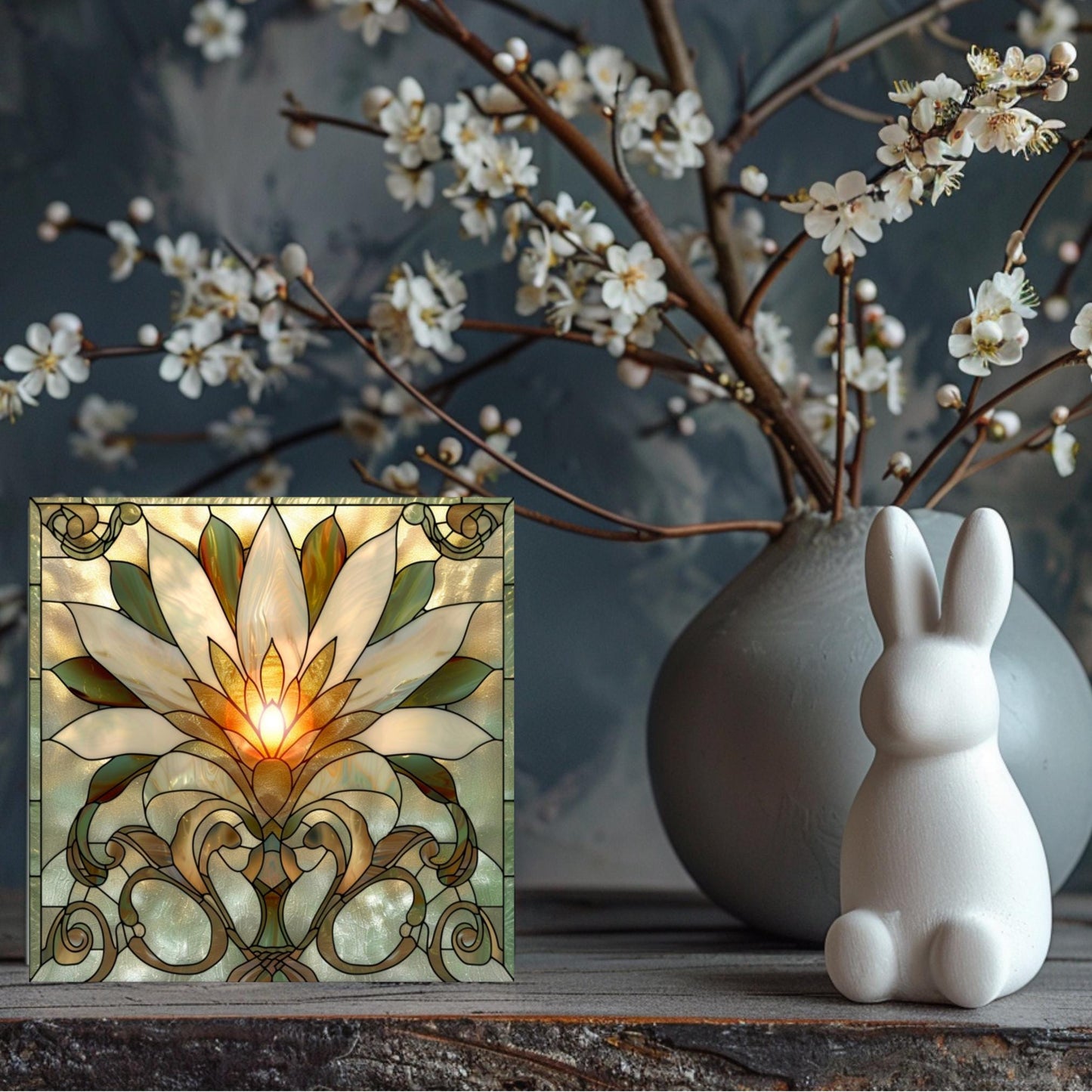 Lotus Flower Ceramic Tile Art - Stained Glass Look Elegant Flower Wall Decor for Yoga & Meditation, Spiritual Mindfulness Gift - Spa Gift