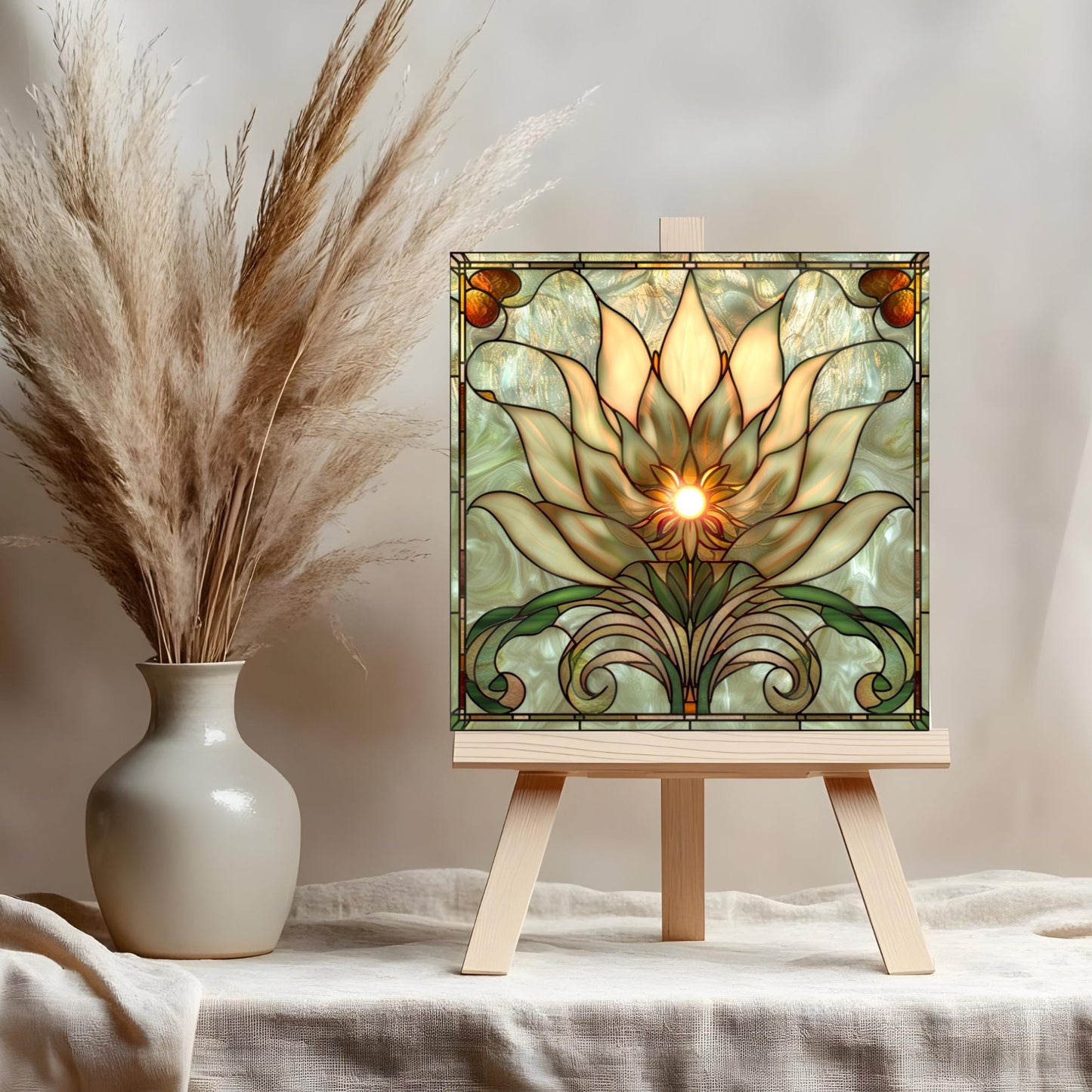 Elegant Lotus Flower Ceramic Tile Art | Stained Glass Look Flower Wall Decor | Yoga and Meditation | Spiritual Mindfulness Gift | Spa Gift
