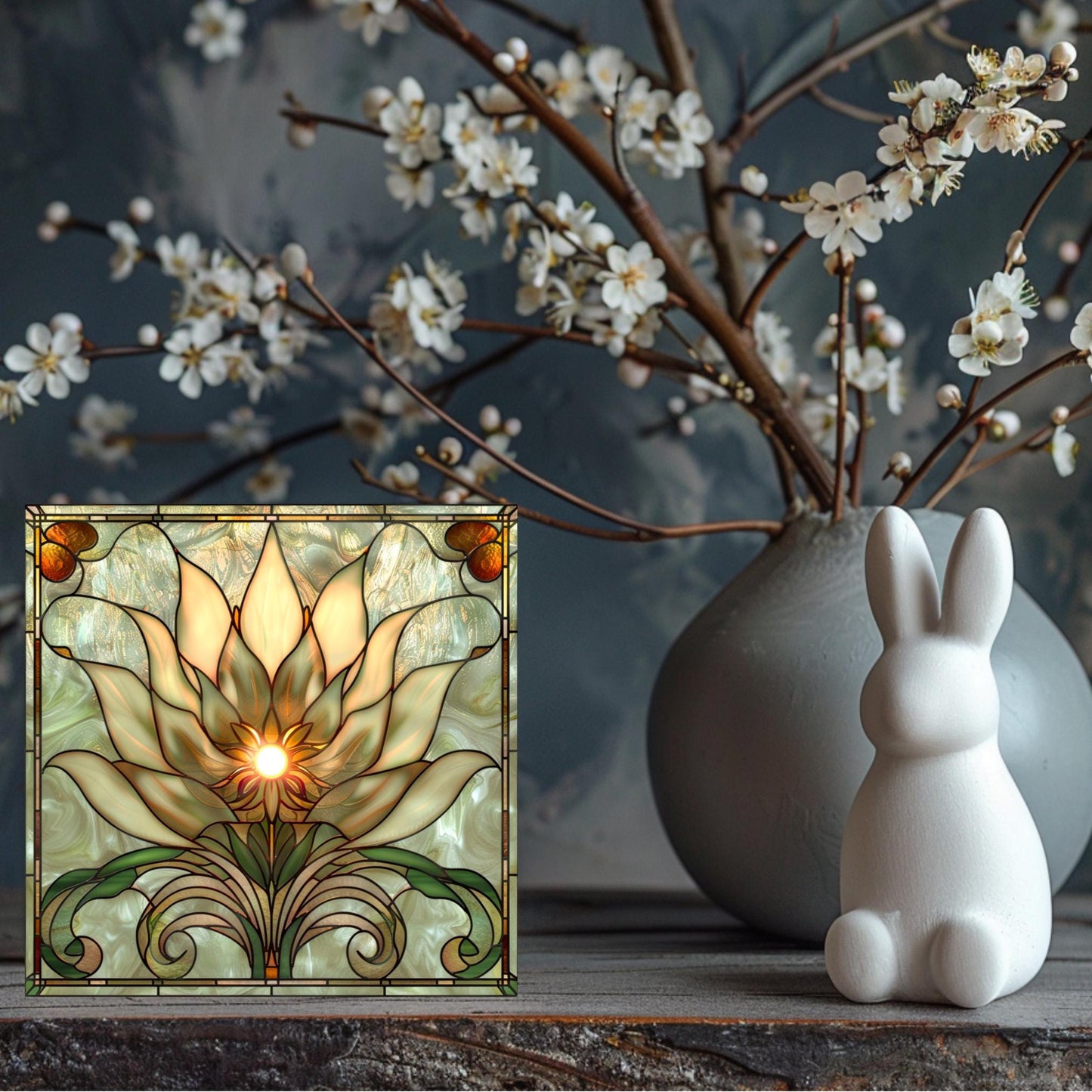 Elegant Lotus Flower Ceramic Tile Art | Stained Glass Look Flower Wall Decor | Yoga and Meditation | Spiritual Mindfulness Gift | Spa Gift