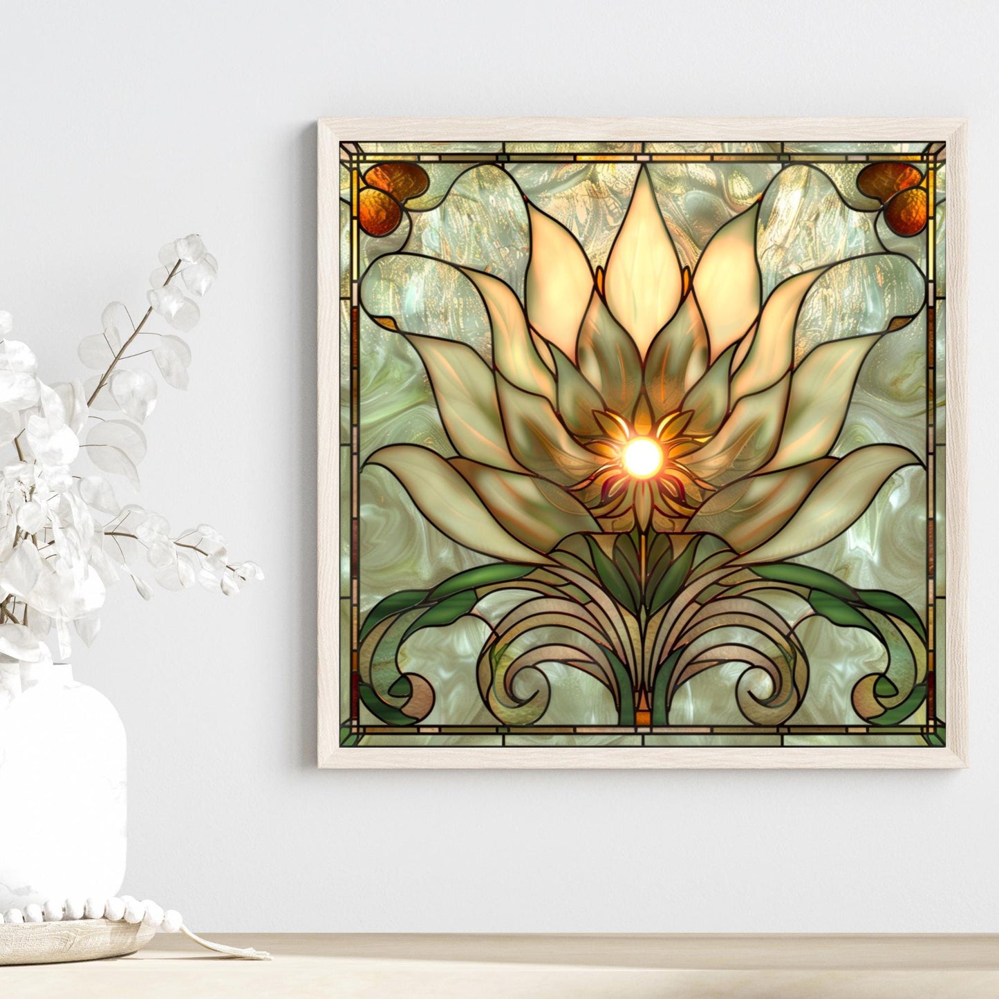 Elegant Lotus Flower Ceramic Tile Art | Stained Glass Look Flower Wall Decor | Yoga and Meditation | Spiritual Mindfulness Gift | Spa Gift