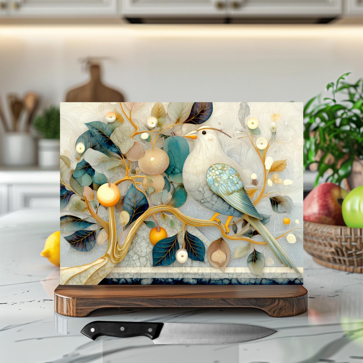 Whimsical Birds Tempered Glass Cutting Board, Artistic Kitchen Essential for Meal Prep & Display, Ideal Gift for Home Chefs