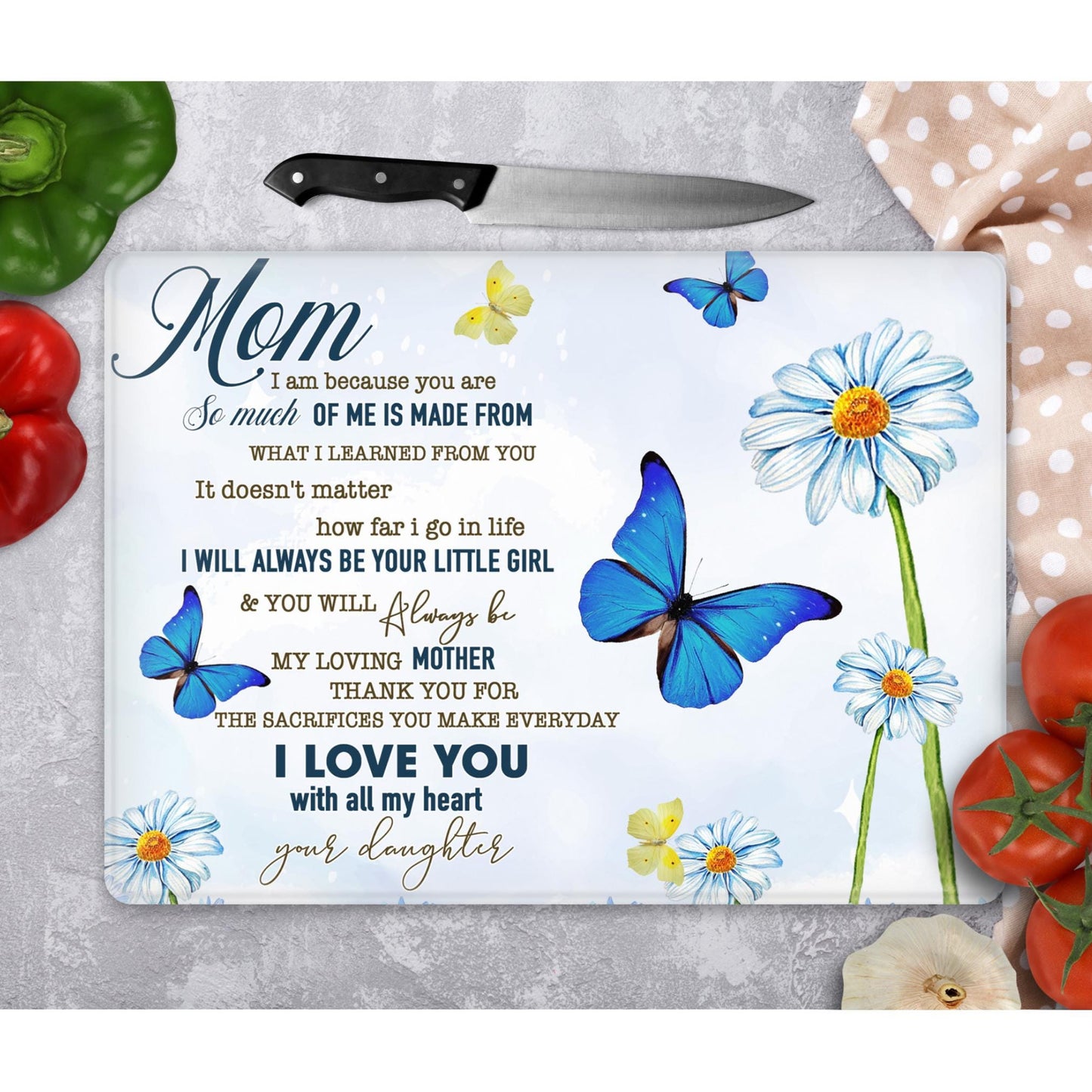 Mother's Glass Cutting Board, Vibrant Serving Tray for Charcuterie, Ideal Housewarming Gift from Daughter to Mother - Mother's Day Gift