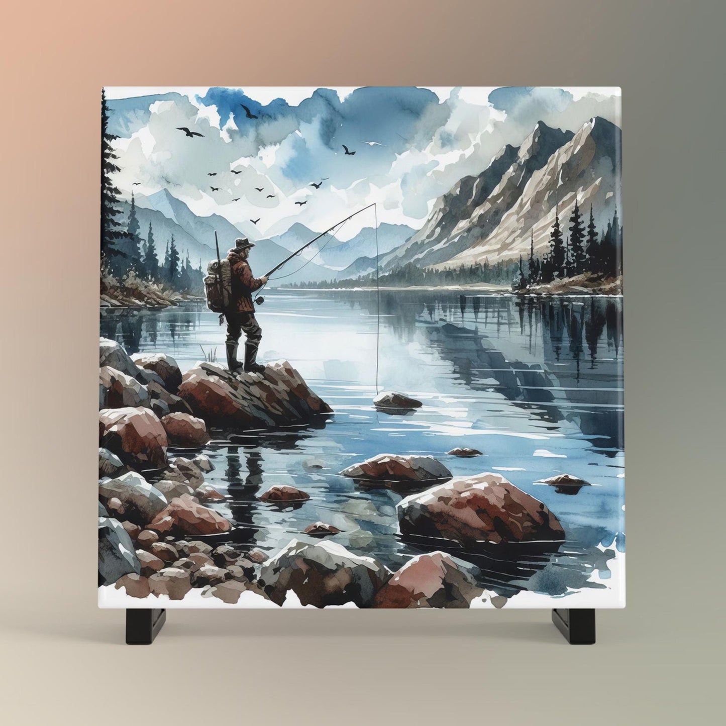 Fishing Themed Ceramic Tile, Coastal Inspired Man Cave Piece for Anglers, Perfect Gift for Father's Day and Fishing Lovers