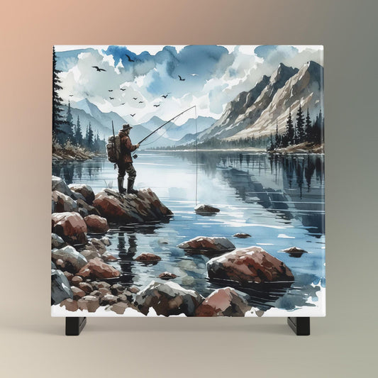 Fishing Themed Ceramic Tile, Coastal Inspired Man Cave Piece for Anglers, Perfect Gift for Father's Day and Fishing Lovers