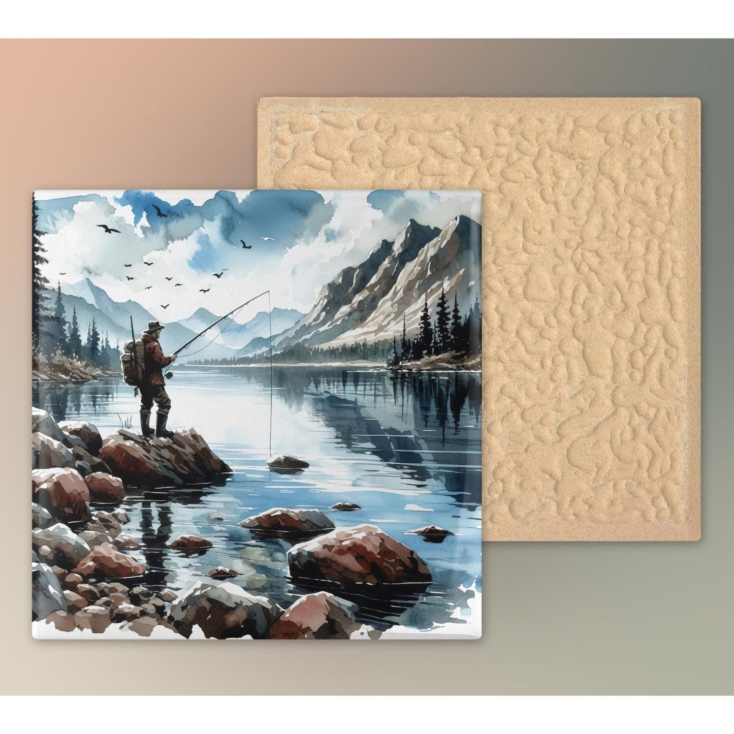 Fishing Themed Ceramic Tile, Coastal Inspired Man Cave Piece for Anglers, Perfect Gift for Father's Day and Fishing Lovers