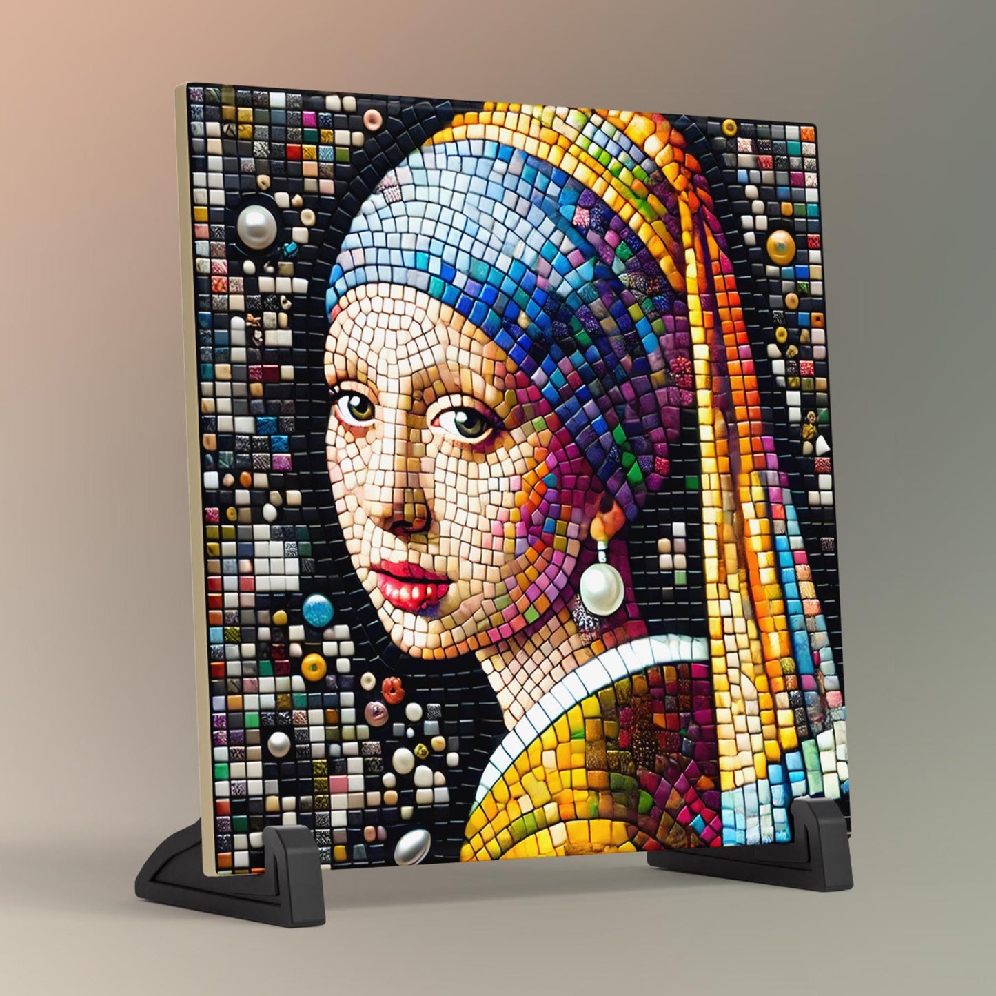 Girl with a Pearl Earring by Vermeer Tile Art, Elegant Mosaic Effect Ceramic Wall Decor, Timeless Gift for Art Lovers & Collectors