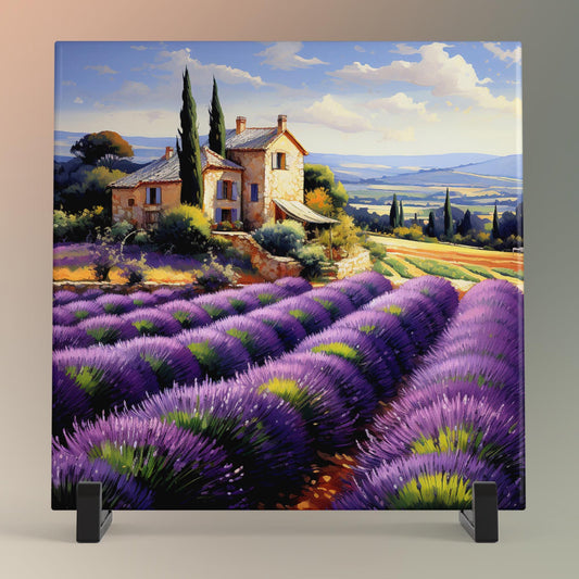 French Lavender Field Ceramic Tile, Mediterranean Wall Art Decor, Charming Home Accent, Nature Art, Rustic Artwork, Shabby Chic