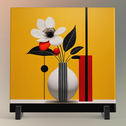 Abstract Floral Wall Art - Ceramic Tile Minimalist Flowers in a Vase Art - Spring Home Decor - Vibrant Shelf Decor - Colorful Wall Hanging