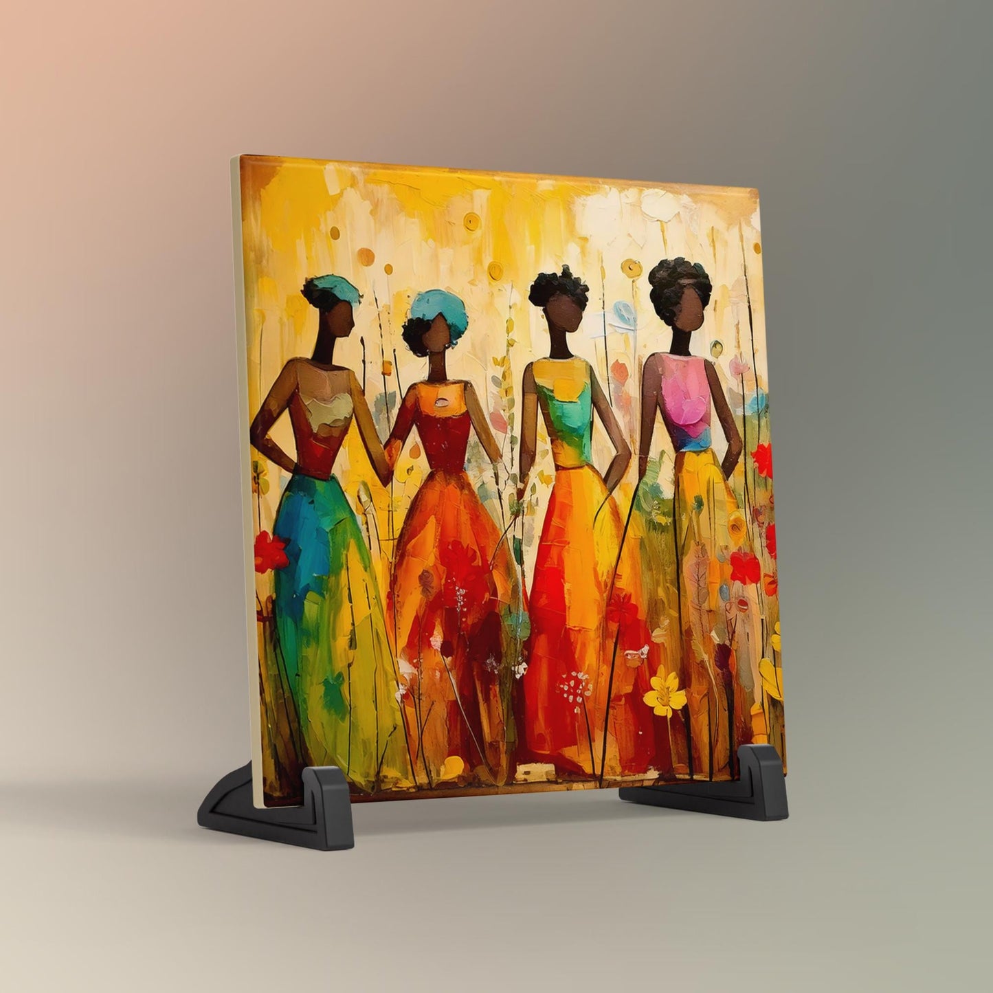 Black Woman with Flowers Ceramic Tile,  Trendy Wall Art Black Girl Art, Black Woman Wall Art, Black Girl Poster Art, African American Art