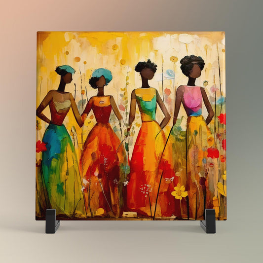 Black Woman with Flowers Ceramic Tile,  Trendy Wall Art Black Girl Art, Black Woman Wall Art, Black Girl Poster Art, African American Art