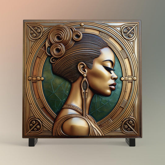 Art Deco Black Woman Art Tile, Vintage Bronze 1930s Woman, Elegant Wall Decor for Art Nouveau Style, Retro Home Accents