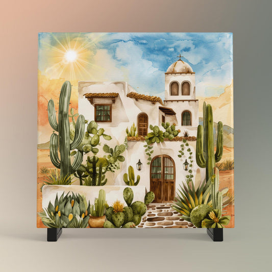 Adobe House Ceramic Tile, Southwest Desert Art for Home Decor, Arizona & New Mexico Wall Decor, Unique Home Southwestern Artwork