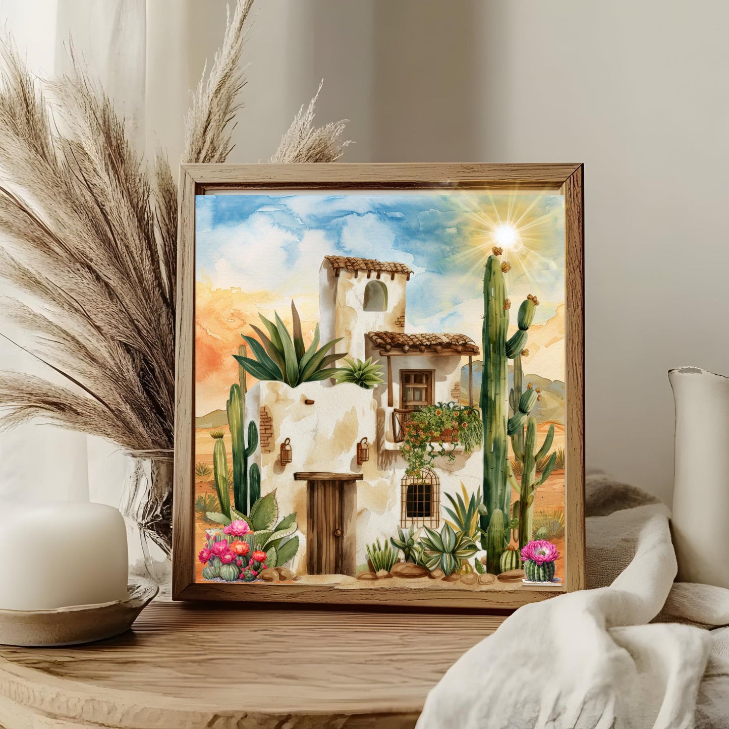 Southwest Adobe House Ceramic Tile II, Desert Art for Home Decor, Arizona & New Mexico Wall Decor, Unique Home Southwestern Artwork