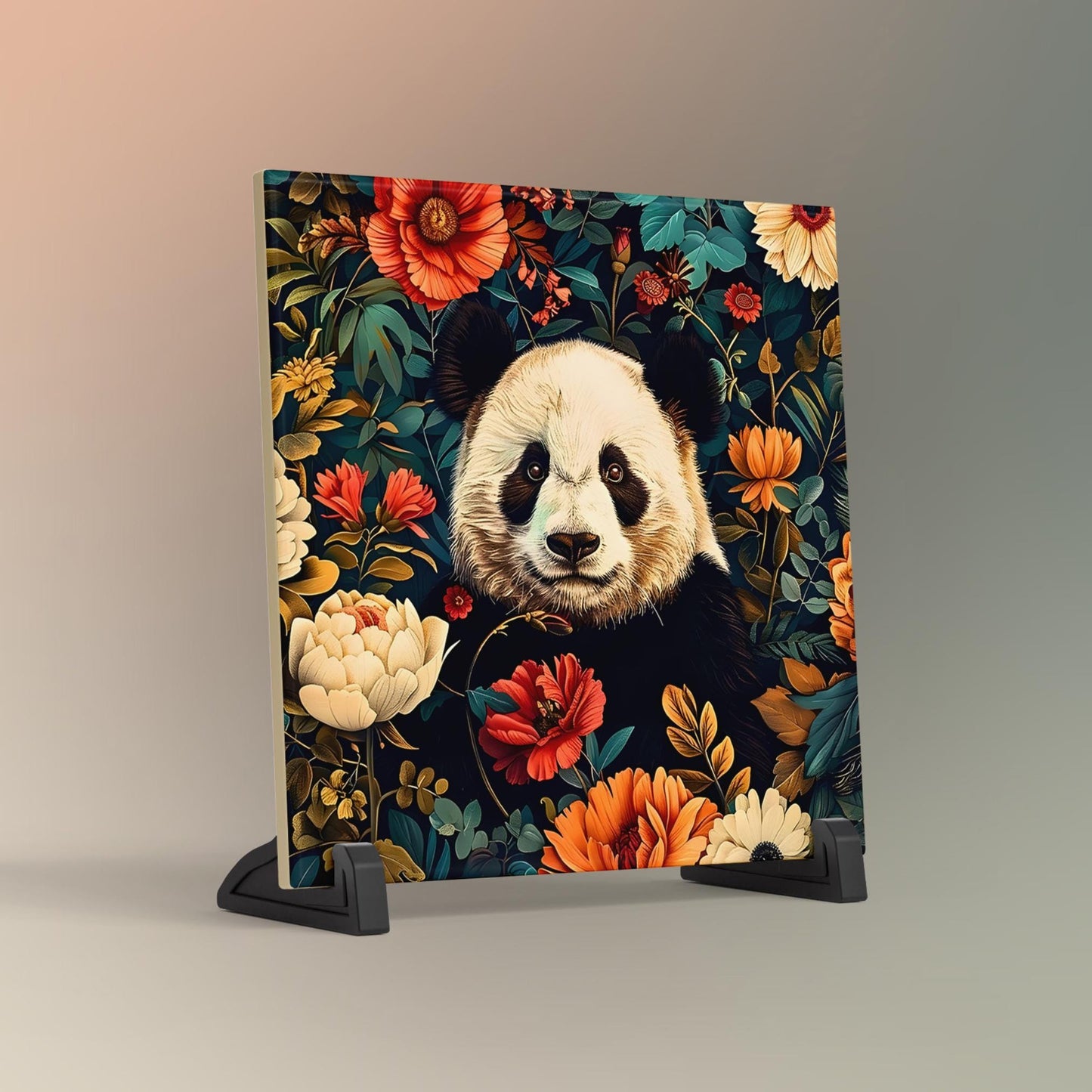 William Morris Inspired Ceramic Tile, Adorable Panda Art, Perfect for Woodland Animal Home Decor, Unique Gift for Nature Lovers