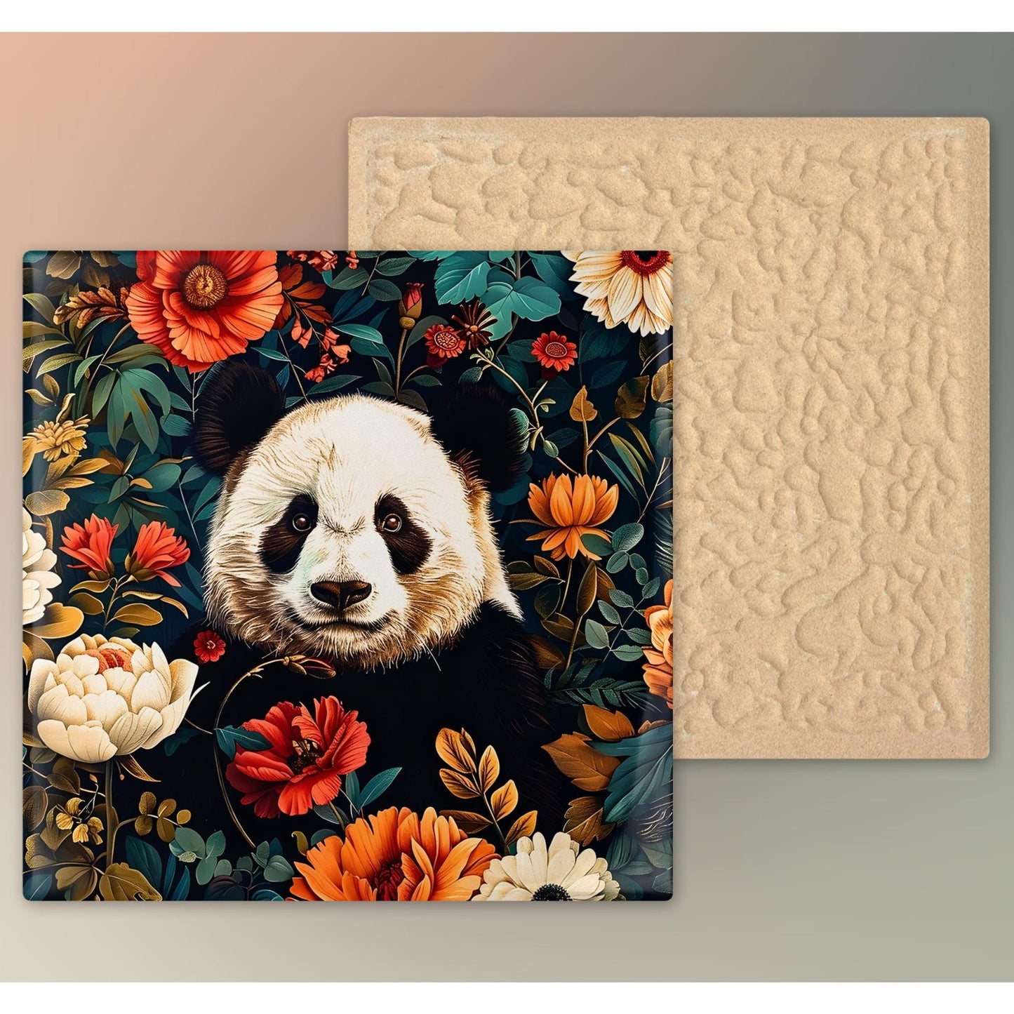 William Morris Inspired Ceramic Tile, Adorable Panda Art, Perfect for Woodland Animal Home Decor, Unique Gift for Nature Lovers