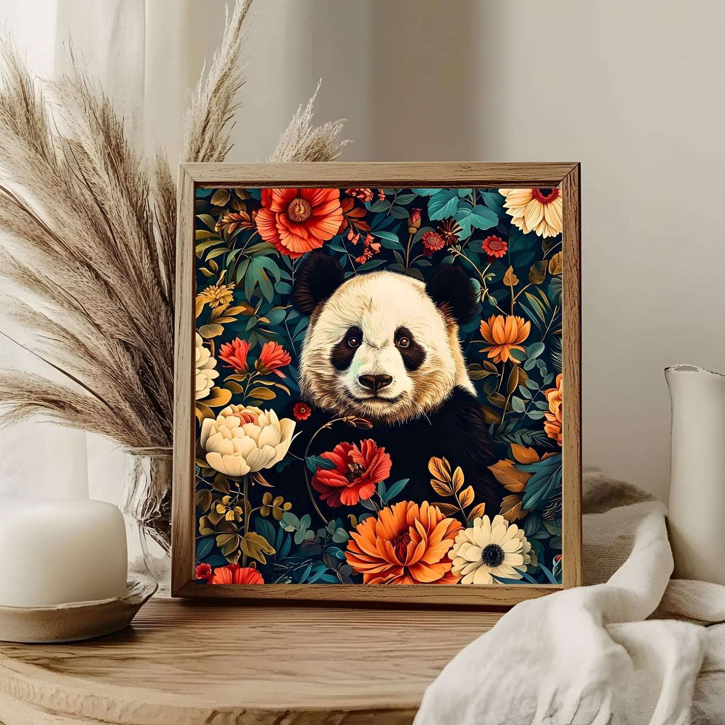 William Morris Inspired Ceramic Tile, Adorable Panda Art, Perfect for Woodland Animal Home Decor, Unique Gift for Nature Lovers