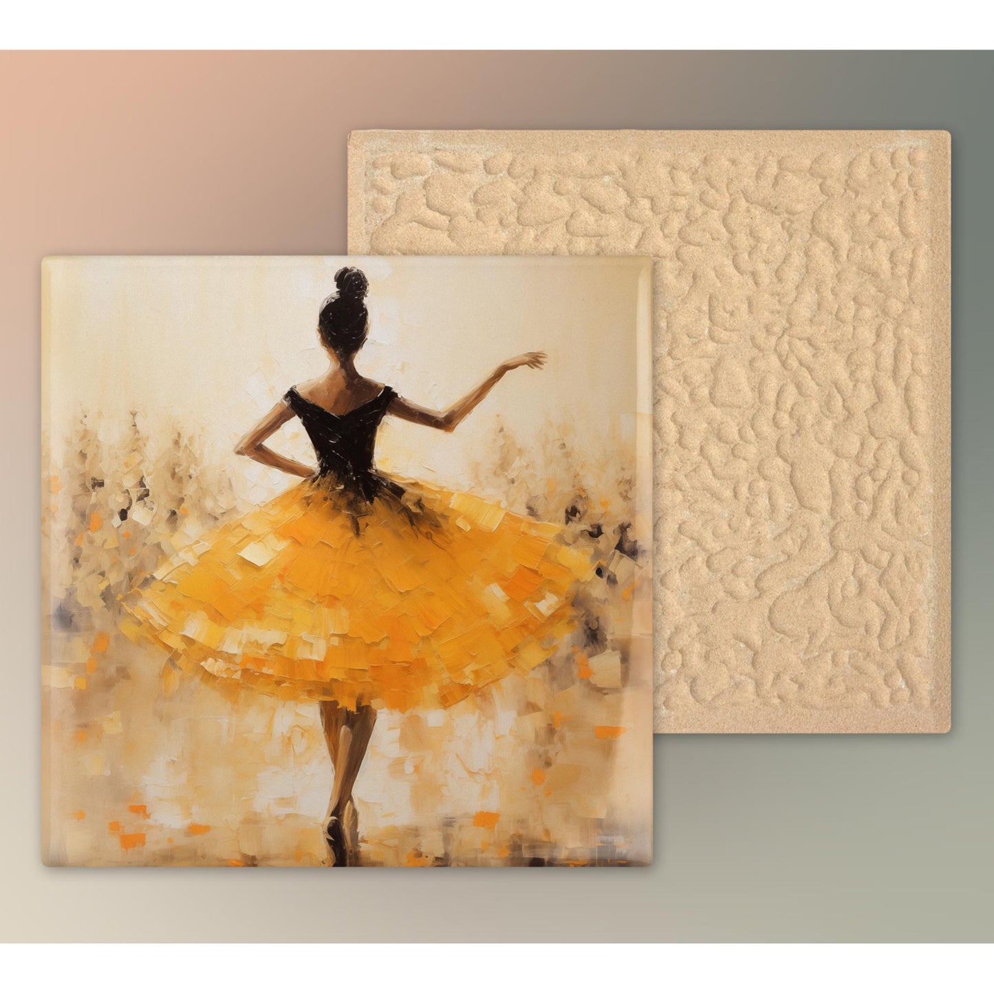 Ballerina Dancing Art Tile, Elegant Abstract Painting, Coquette Ballet Wall Art, Feminine Decor, Retro Spring Aesthetic, Art on Ceramic Tile