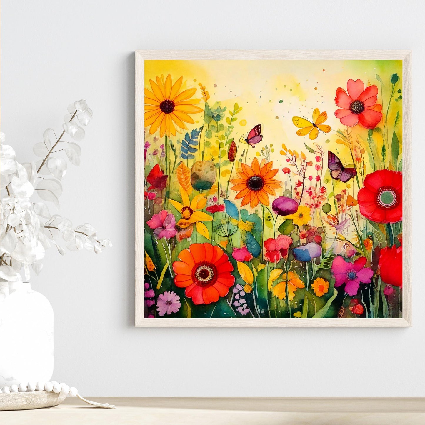 Wildflower and Butterflies Ceramic Art Tile | Wall Decor | Spring Home Decor | Floral Art | Whimsical Flowers | Wall Tile | Gift for Mom