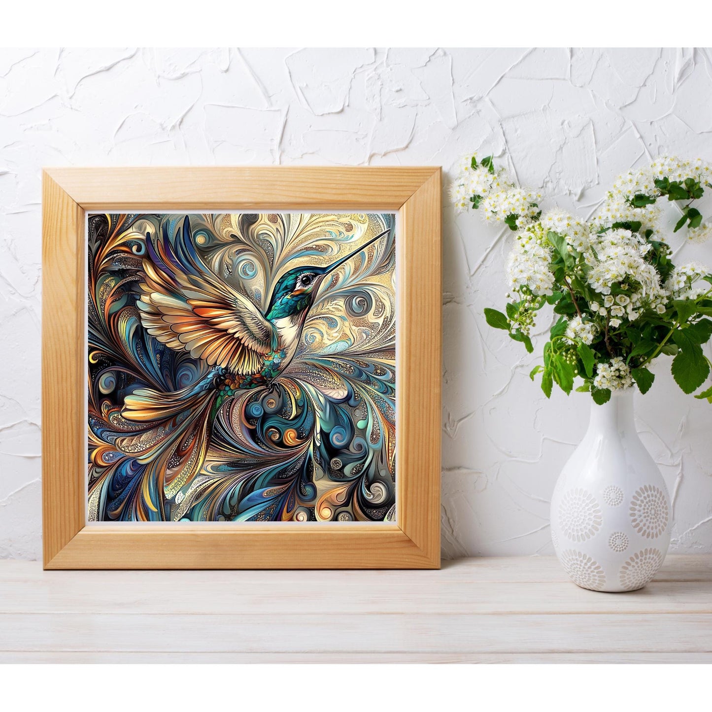 Art Nouveau Hummingbird Ceramic Tile - Unique Nature Lovers Decor - Minimalist Wall Hanging for Gift Giving - Artisan Home Wall Tiles