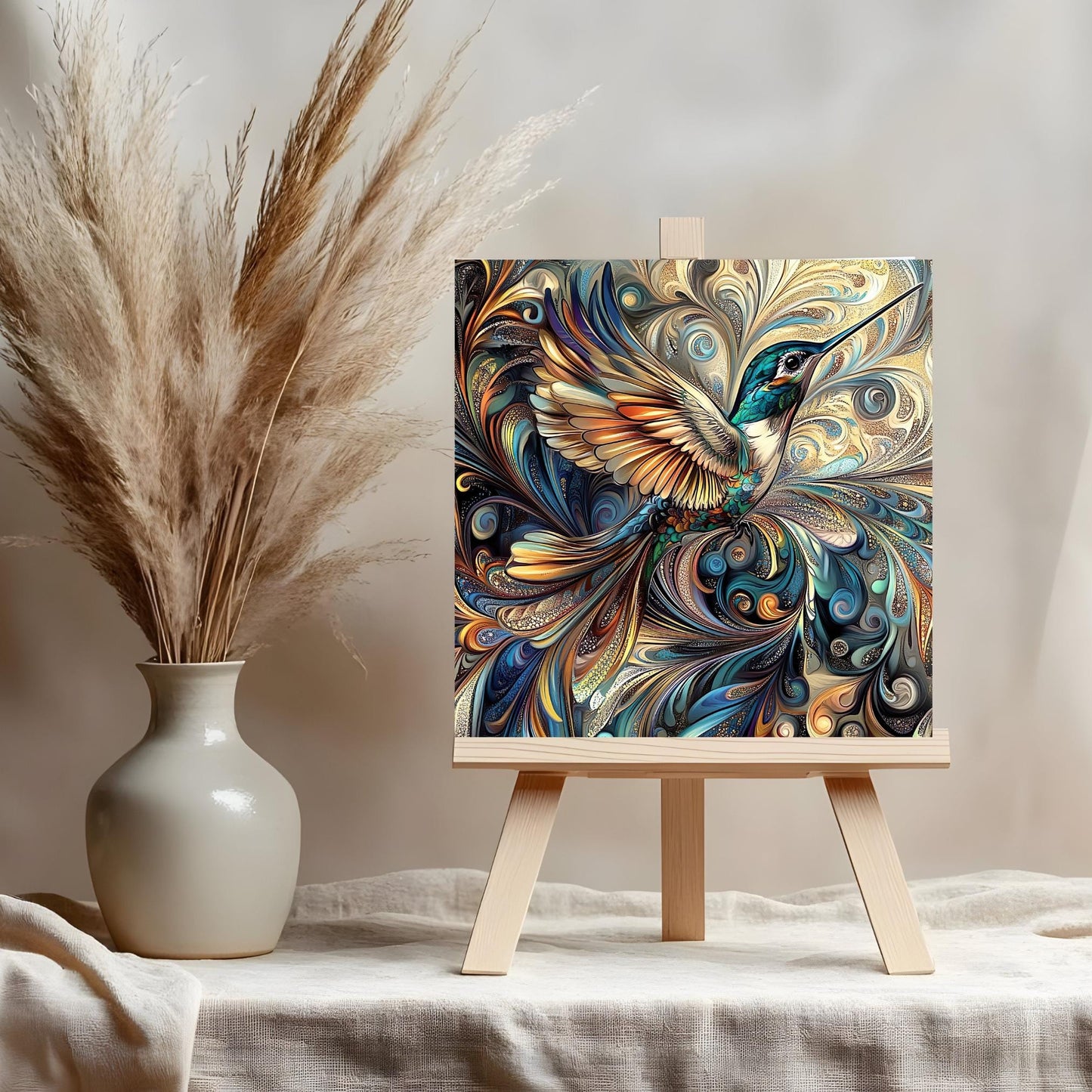 Art Nouveau Hummingbird Ceramic Tile - Unique Nature Lovers Decor - Minimalist Wall Hanging for Gift Giving - Artisan Home Wall Tiles