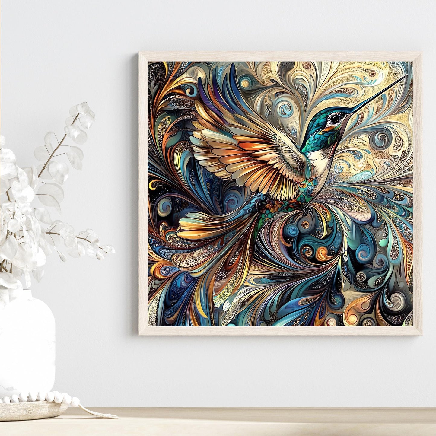 Art Nouveau Hummingbird Ceramic Tile - Unique Nature Lovers Decor - Minimalist Wall Hanging for Gift Giving - Artisan Home Wall Tiles