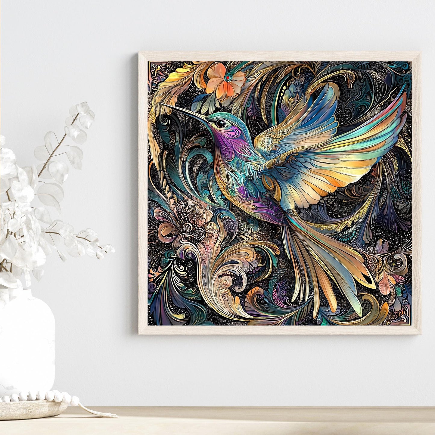 Hummingbird Art Ceramic Tile, Art Nouveau Style, Unique Nature Lovers Decor for Artisan Wall Art, Perfect for Bird Enthusiasts, Art Deco